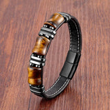 Tiger's Eye Stone Charm Men's Bracelet Leather Wristband Jewelry
