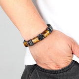 Tiger's Eye Stone Charm Men's Bracelet Leather Wristband Jewelry
