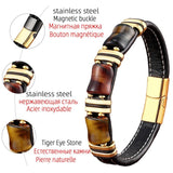 Tiger's Eye Stone Charm Men's Bracelet Leather Wristband Jewelry