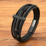 Classic Leather Bracelet Stainless Steel for Men