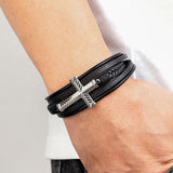 Classic Leather Bracelet Stainless Steel for Men