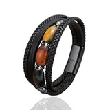 Men's Multi-layer Leather Bracelet Stainless Steel Clasp Tiger Eye Stone