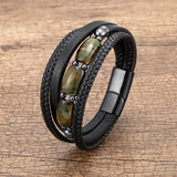 Men's Multi-layer Leather Bracelet Stainless Steel Clasp Tiger Eye Stone