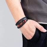 Men's Multi-layer Leather Bracelet Stainless Steel Clasp Tiger Eye Stone