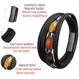 Men's Multi-layer Leather Bracelet Stainless Steel Clasp Tiger Eye Stone