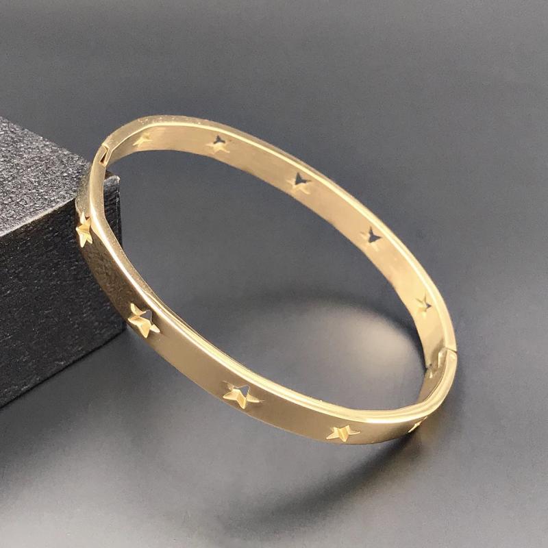 Stainless Steel Hollow Out Star Bangle Plating Jewelry Love Bracelet for Women