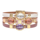 Bohemia Leather Bracelet Glass Charm Bangle Jewelry