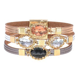Bohemia Leather Bracelet Glass Charm Bangle Jewelry