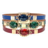 Bohemia Leather Bracelet Glass Charm Bangle Jewelry