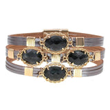 Bohemia Leather Bracelet Glass Charm Bangle Jewelry