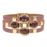 Bohemia Leather Bracelet Glass Charm Bangle Jewelry
