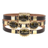 Bohemia Leather Bracelet Glass Charm Bangle Jewelry