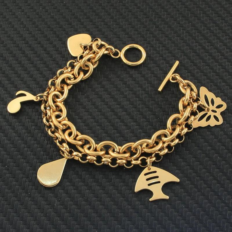Stainless Steel Charm Bracelet with Pendants for Women Girls