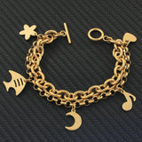 Stainless Steel Charm Bracelet with Pendants for Women Girls