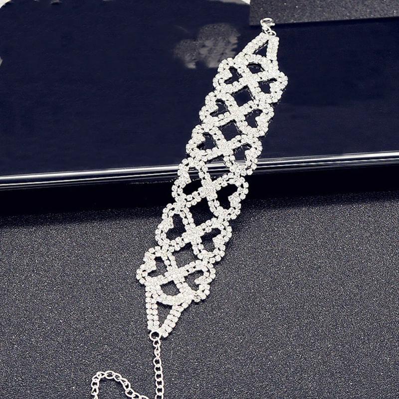 Rhinestone Leaf Bridal Arm Bracelet Wedding Hand Jewelry Crystal Heart