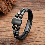 Tiger Eye Stone Bracelet Double-deck Leather Bangle Stainless Steel Magnetic