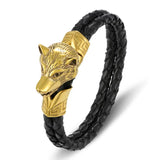Wolf Bracelet Braided Rope Stainless Steel Jewelry
