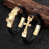 Braided Leather Chain Bracelet Stainless Steel Wristband