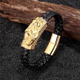 Braided Leather Chain Bracelet Stainless Steel Wristband