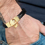 Braided Leather Chain Bracelet Stainless Steel Wristband