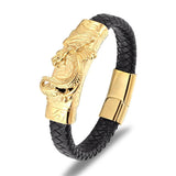 Braided Leather Chain Bracelet Stainless Steel Wristband