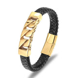 Braided Leather Chain Bracelet Stainless Steel Wristband