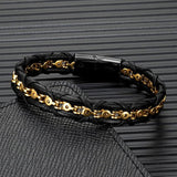 Punk Rock Bicycle Chain Leather Braid Bracelet