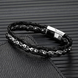 Punk Rock Bicycle Chain Leather Braid Bracelet