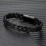 Punk Rock Bicycle Chain Leather Braid Bracelet