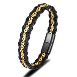Punk Rock Bicycle Chain Leather Braid Bracelet