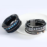 Hematite Beaded Stone Cuff Bracelet Leather Wrap Boho Jewelry