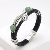 YAN MIN Classic Stainless Steel Bracelet Rope Chain Round Stone Charm Gift