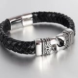 Men's Vintage Leather Bracelet with Stainless Steel Magnetic Clasps