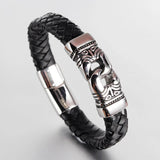 Men's Vintage Leather Bracelet with Stainless Steel Magnetic Clasps