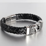 Men's Vintage Leather Bracelet with Stainless Steel Magnetic Clasps
