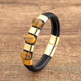 Vintage Leather Bracelets Natural Tiger Eye Charm Men Jewelry