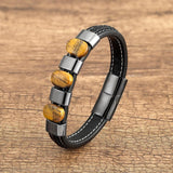 Vintage Leather Bracelets Natural Tiger Eye Charm Men Jewelry