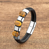 Vintage Leather Bracelets Natural Tiger Eye Charm Men Jewelry