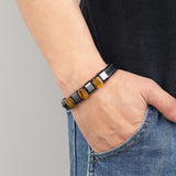 Vintage Leather Bracelets Natural Tiger Eye Charm Men Jewelry