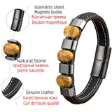 Vintage Leather Bracelets Natural Tiger Eye Charm Men Jewelry
