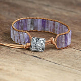 Stone Cylindrical Leather Bracelet Bohemia Charm Cuff
