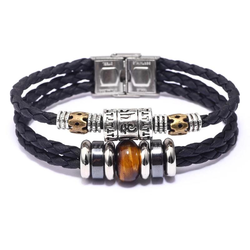 Men's Natural Stone Bracelet Homme Leather Chain Bracelet