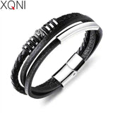 Mans Leather Bracelet Stainless Steel Magnet 200mm Birthday Gift
