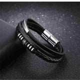 Mans Leather Bracelet Stainless Steel Magnet 200mm Birthday Gift