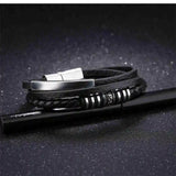 Mans Leather Bracelet Stainless Steel Magnet 200mm Birthday Gift