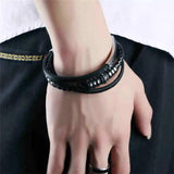Mans Leather Bracelet Stainless Steel Magnet 200mm Birthday Gift