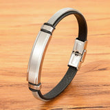 Stainless Steel Double-Safety-Clasps Men's Leather Bracelet