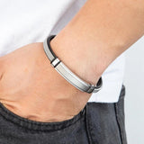 Stainless Steel Double-Safety-Clasps Men's Leather Bracelet