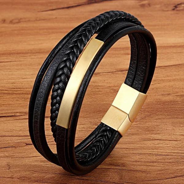 Punk Classic Braided Men Leather Bracelet with Magnetic Clasp