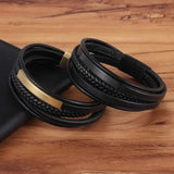 Punk Classic Braided Men Leather Bracelet with Magnetic Clasp